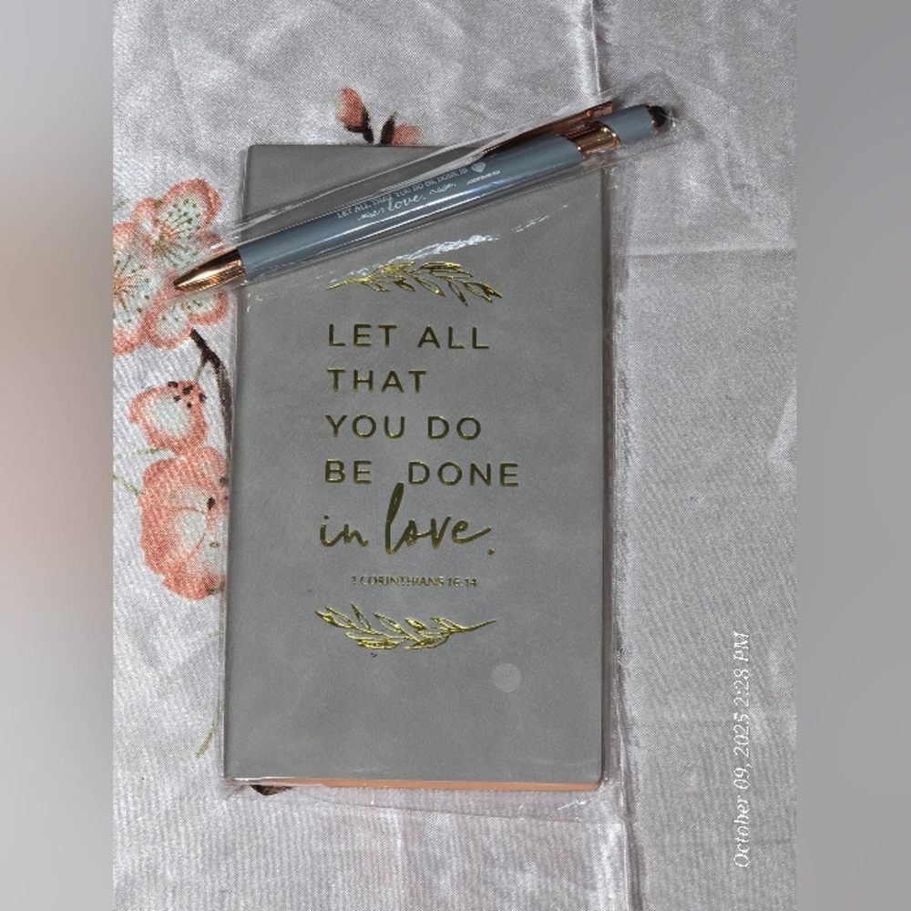 Gray and Gold Inspirational Notebook with Stylus Pen nip